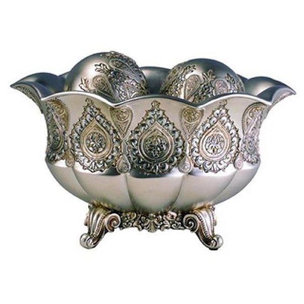 Ore Furniture Ore Furniture K-4199B 7 in. Traditional Royal Silver And Gold Metalic Decorative Bowl With Spheres K-4199B